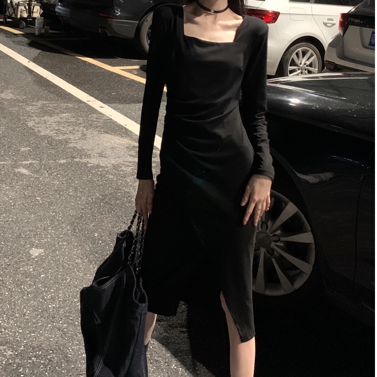 sexy bodycon midi black dress plain long sleeve dress for women casual formal dress elegant korean s