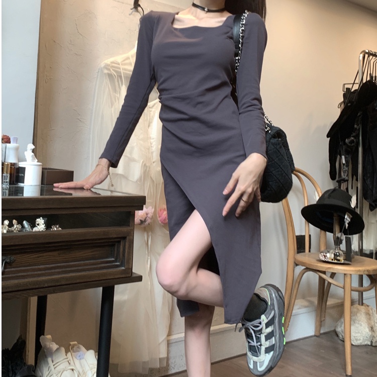 sexy bodycon midi black dress plain long sleeve dress for women casual formal dress elegant korean s