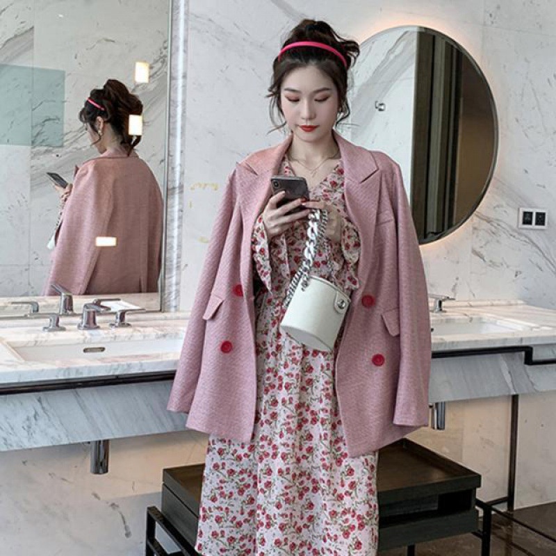 elegant Sunday party dress pink dress fomal dress Korean long sleeve dress cocktail church dress lon