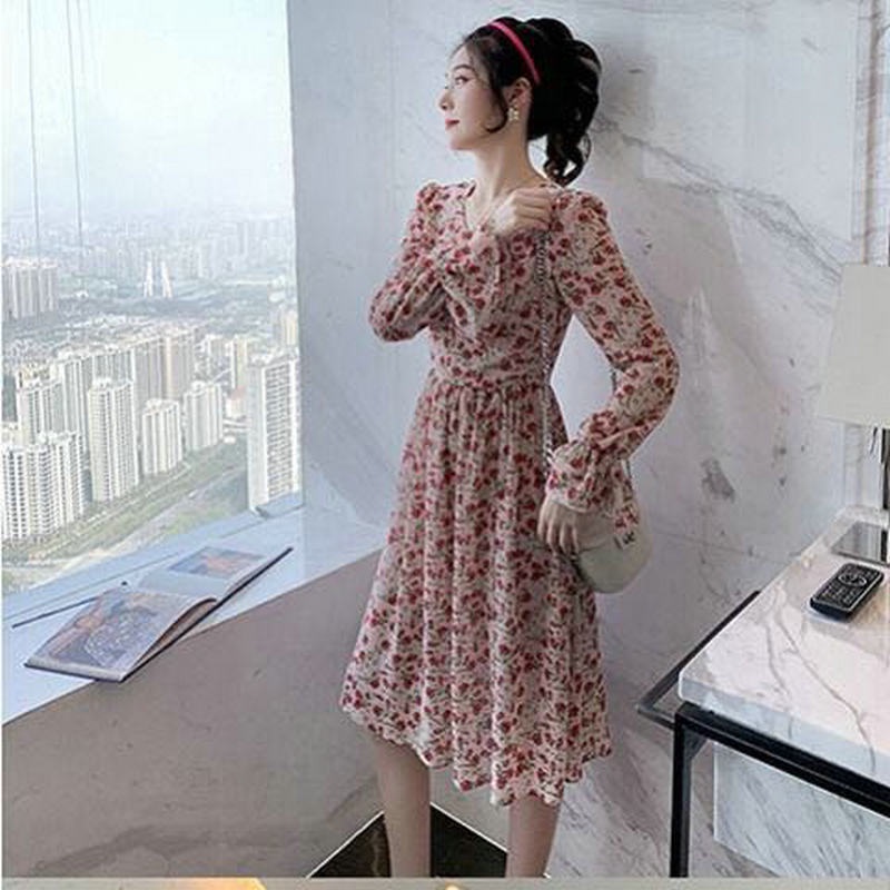elegant Sunday party dress pink dress fomal dress Korean long sleeve dress cocktail church dress lon