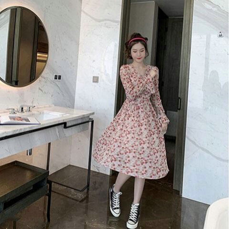 elegant Sunday party dress pink dress fomal dress Korean long sleeve dress cocktail church dress lon