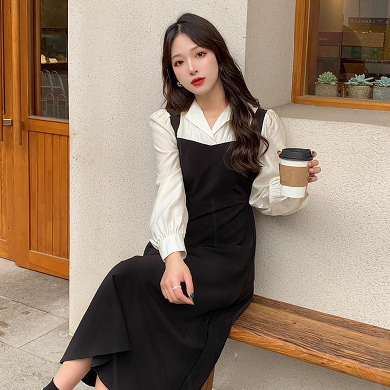 black fitted long long sleeve waist slimming elegant aesthetic party v neck vintage cocktail materni