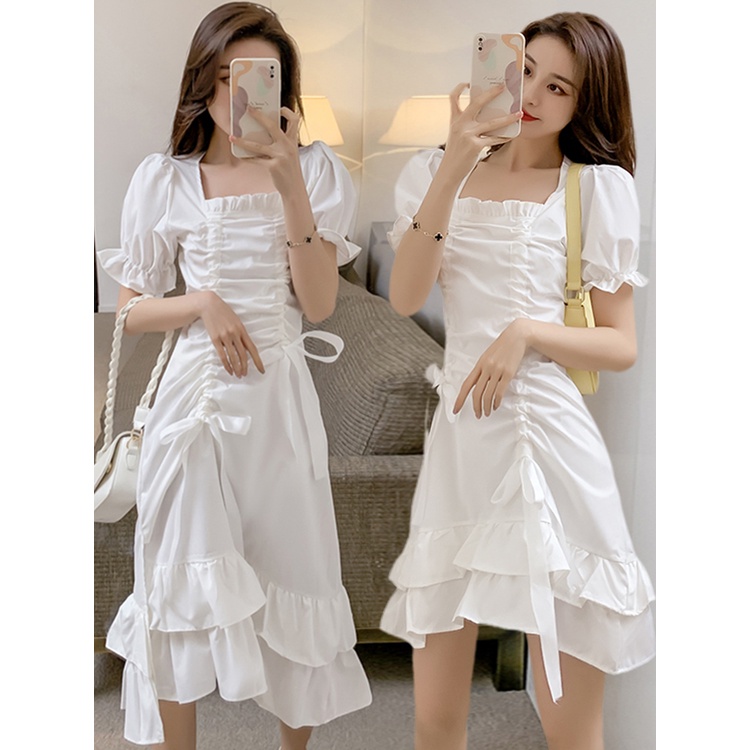 white dress summer formal dress for women graduation casual dress civil wedding dress elegant puff s