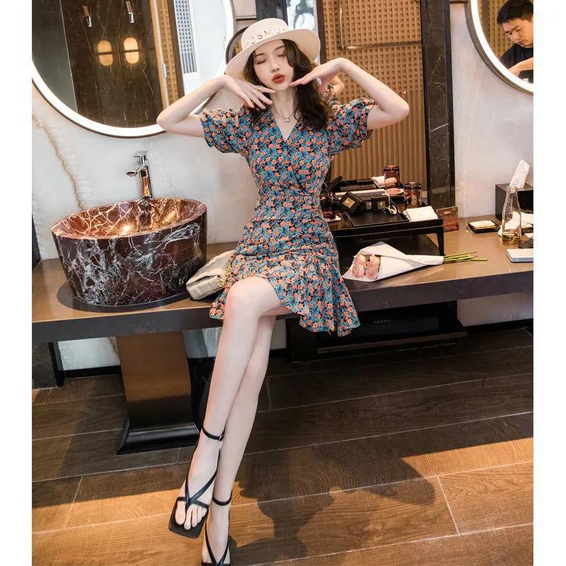 Summer Floral Dress Female New Style ins Slimmer Look Student Skirt A-Shaped