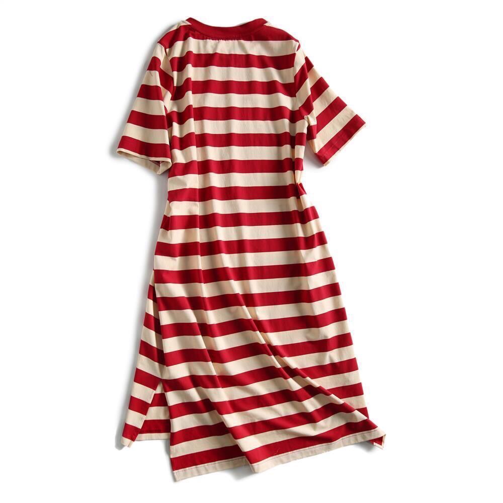 Spike Low Price Summer Loose Stripe Printed Short Sleeve T-shirt Dress Women's Students Korean Long 