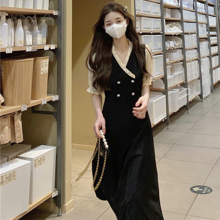 French Hepburn Vintage Style V-Neck Ruffle Sleeve A-line Dresses Women's Gentle Fairy Princess High 