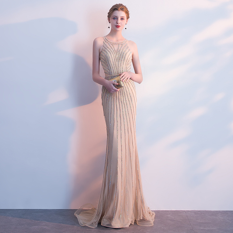 Suzhou Factory Slinky Mermaid Sparkly Beaded Women Long Mexi Evening Dresses