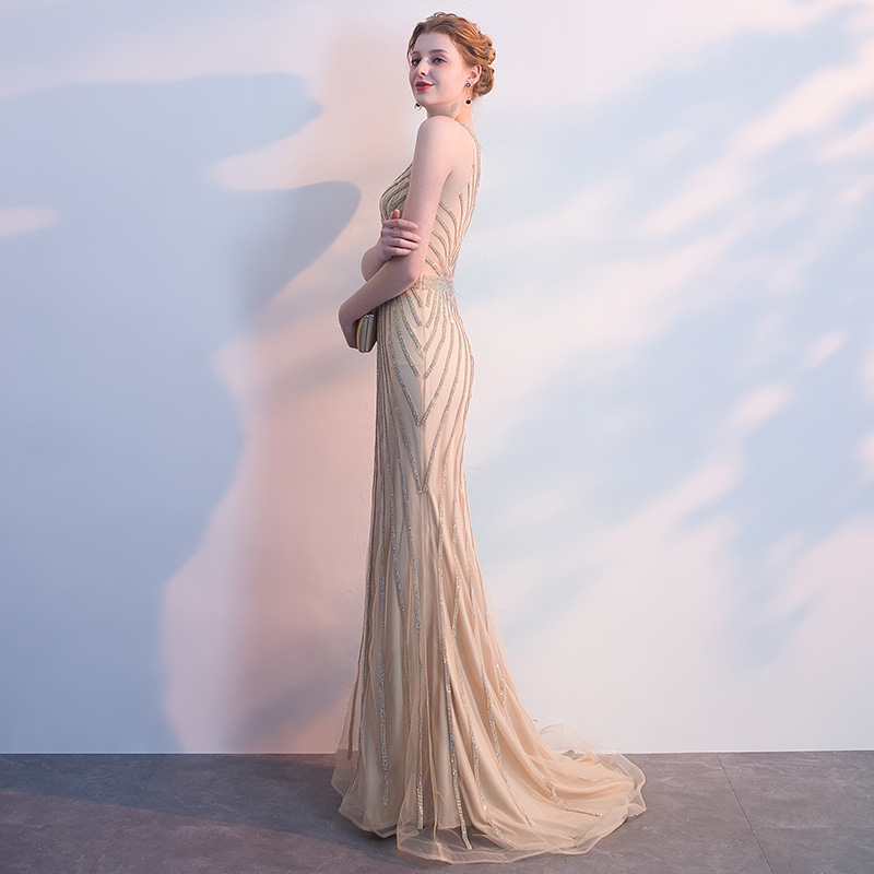 Suzhou Factory Slinky Mermaid Sparkly Beaded Women Long Mexi Evening Dresses