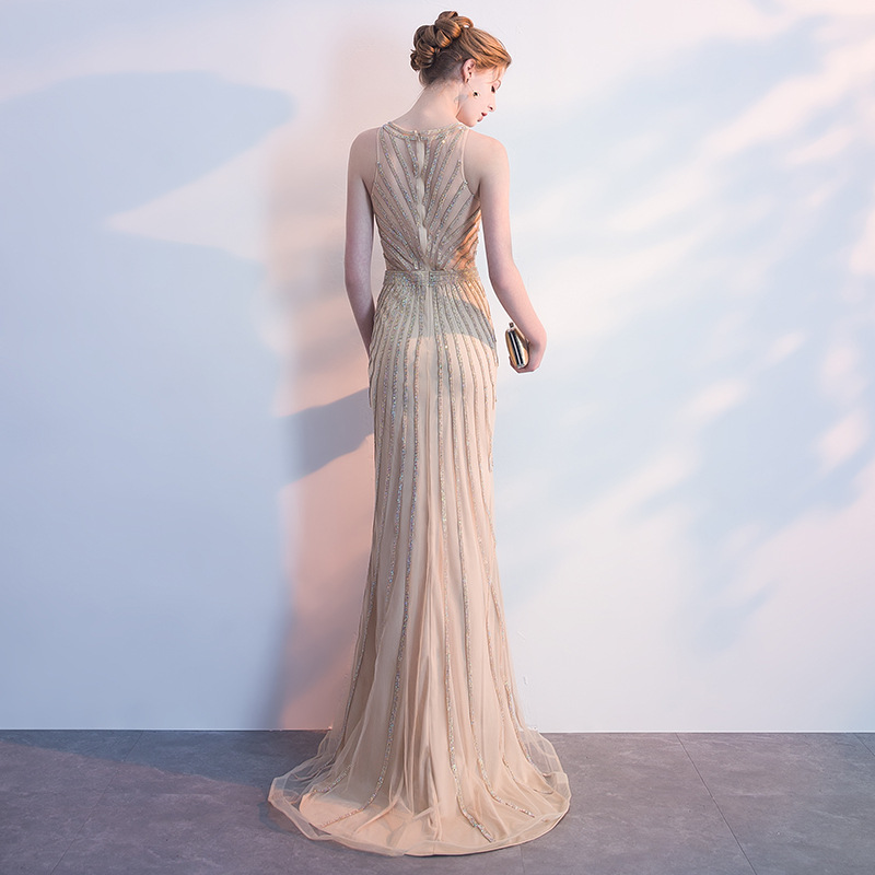Suzhou Factory Slinky Mermaid Sparkly Beaded Women Long Mexi Evening Dresses