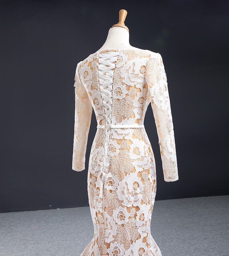 Women Sexy Dresses Flowers Tulle Lace Evening Mermaid Gown Long Sleeve Muslim Evening Dress