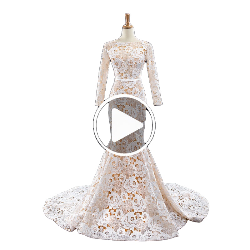 Women Sexy Dresses Flowers Tulle Lace Evening Mermaid Gown Long Sleeve Muslim Evening Dress