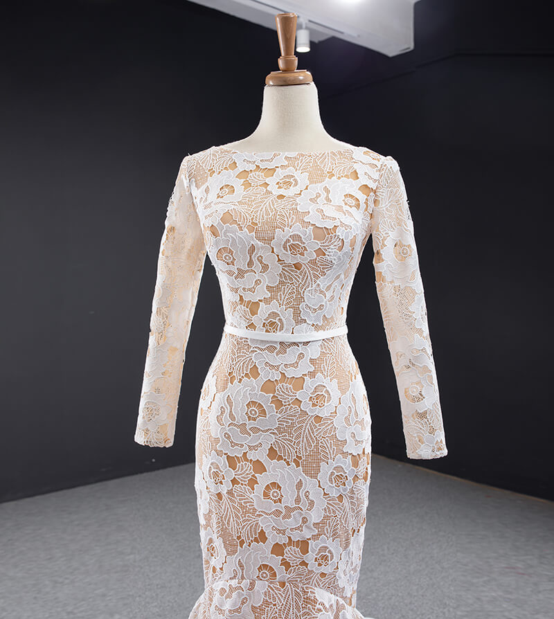 Women Sexy Dresses Flowers Tulle Lace Evening Mermaid Gown Long Sleeve Muslim Evening Dress