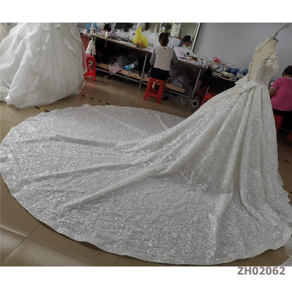 tulle luxury lace white heavy beaded long sleeve wedding dress mermaid muslim