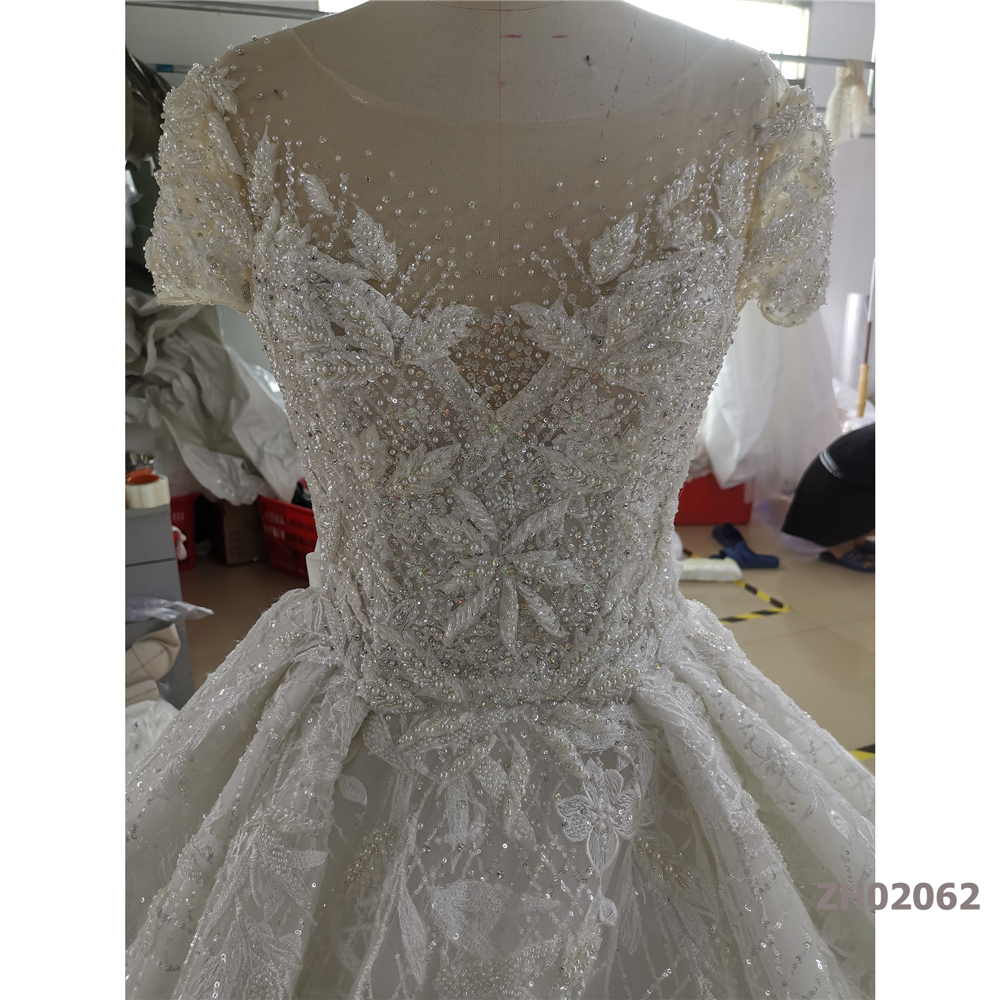 tulle luxury lace white heavy beaded long sleeve wedding dress mermaid muslim