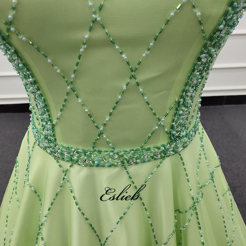 Eslieb Evening Dress 2019 Long Sexy Sleeveless Prom Dresses Lace Bead Crystal Belt Robe De Soiree Ev