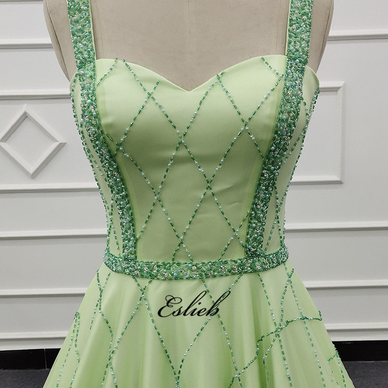 Eslieb Evening Dress 2019 Long Sexy Sleeveless Prom Dresses Lace Bead Crystal Belt Robe De Soiree Ev