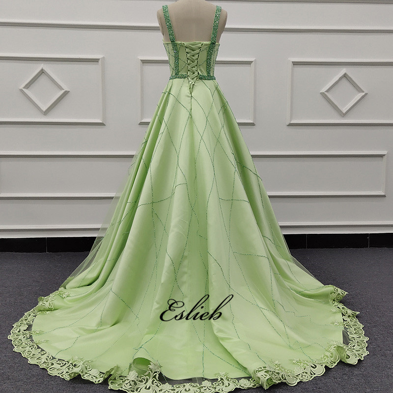 Eslieb Evening Dress 2019 Long Sexy Sleeveless Prom Dresses Lace Bead Crystal Belt Robe De Soiree Ev