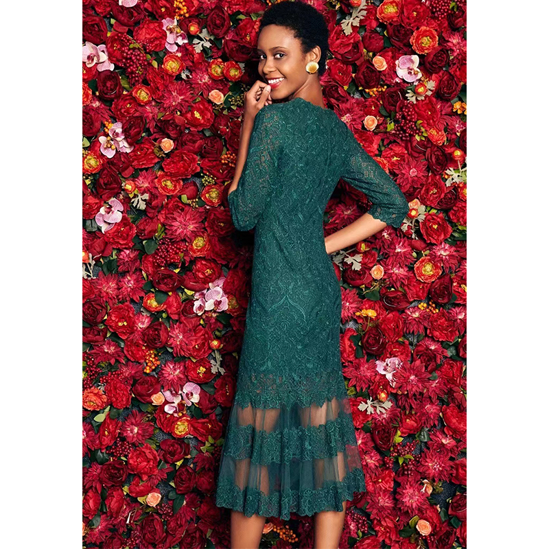 High Quality Embroidery V-neck Lace Embroidered Mesh Long Evening Dress Long Sleeve Evening Dress Se