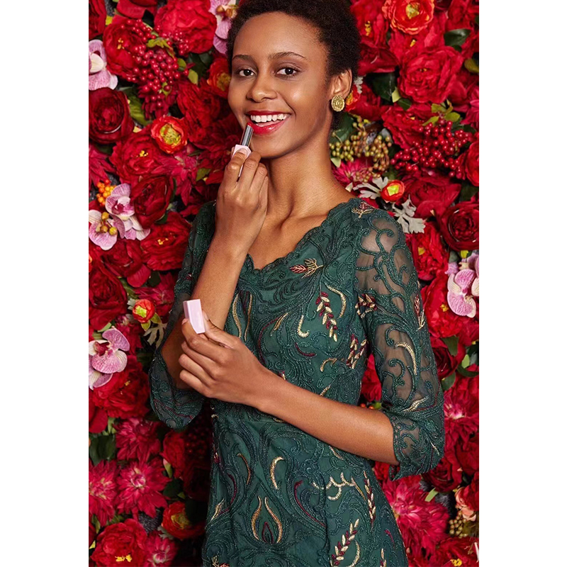 High Quality Embroidery V-neck Lace Embroidered Mesh Long Evening Dress Long Sleeve Evening Dress Se