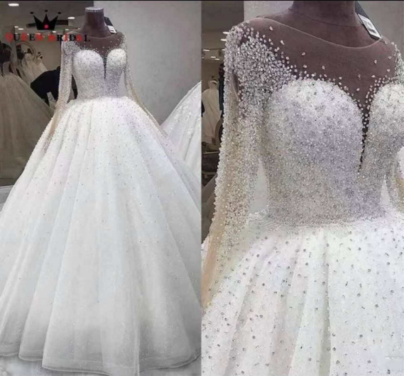 220217-1 XS-5XL The new slim-show pompous skirt with trailing heavy handmade sequins lace wedding dr