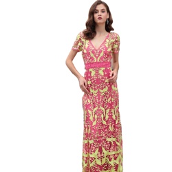 Guangzhou manufacturers direct embroidery evening dress V neck dress formal dress