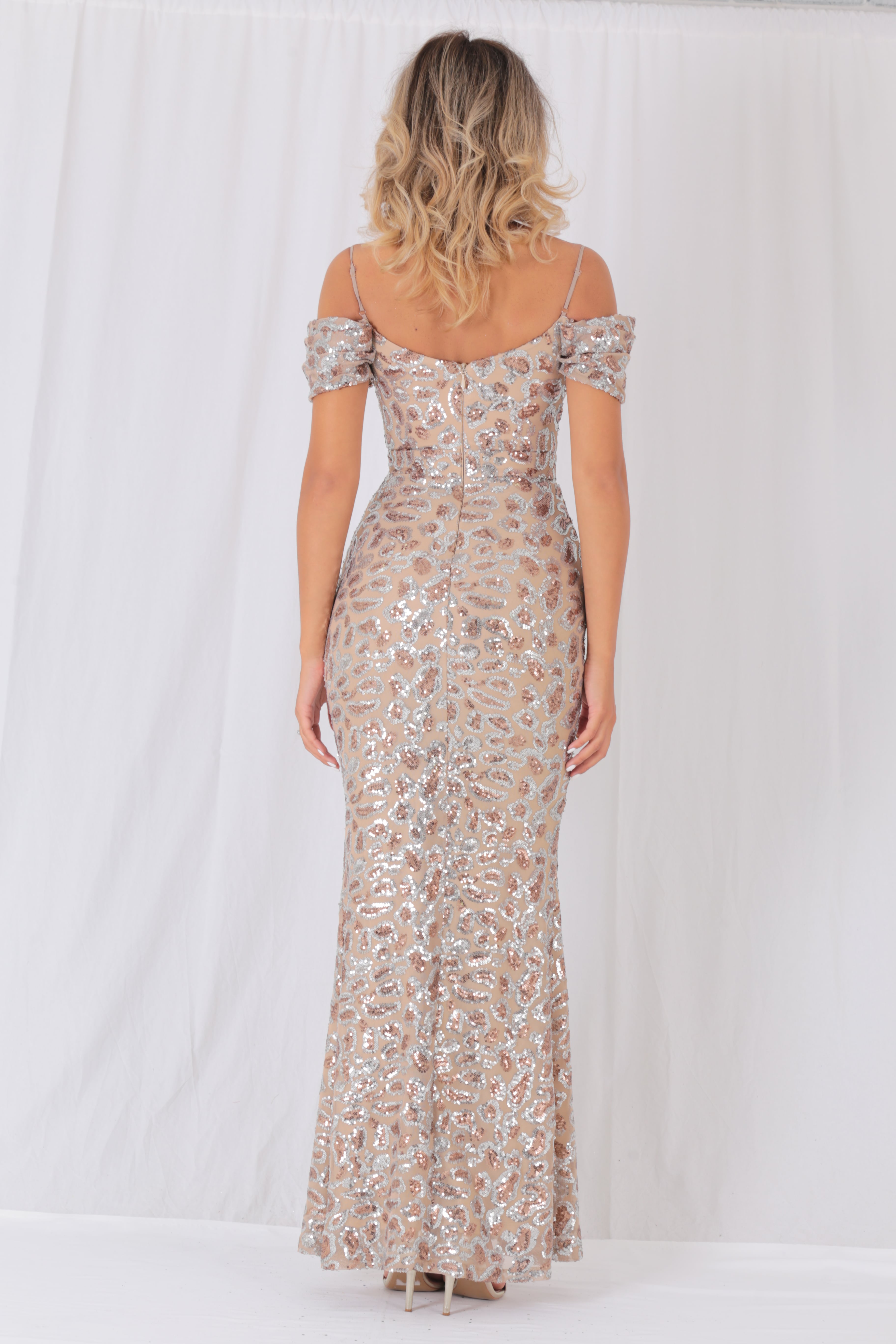 2022 Wholesale Party Dresses Women Lady Elegant Evening Dresses Leopard Sequin Off-The-Shoulder Long