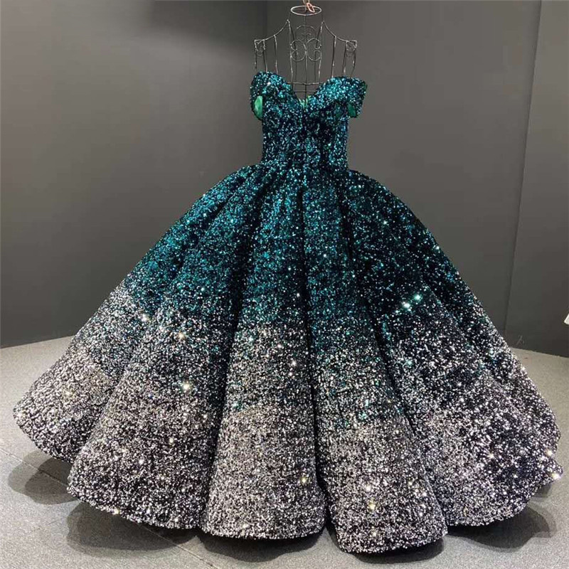 2111 Sequin Princess Dresses Ball Gown Off Shoulder Sequins Shinny wedding dresses party evening bri