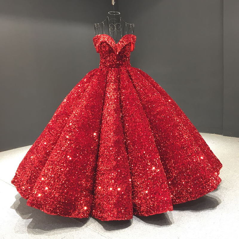2111 Sequin Princess Dresses Ball Gown Off Shoulder Sequins Shinny wedding dresses party evening bri