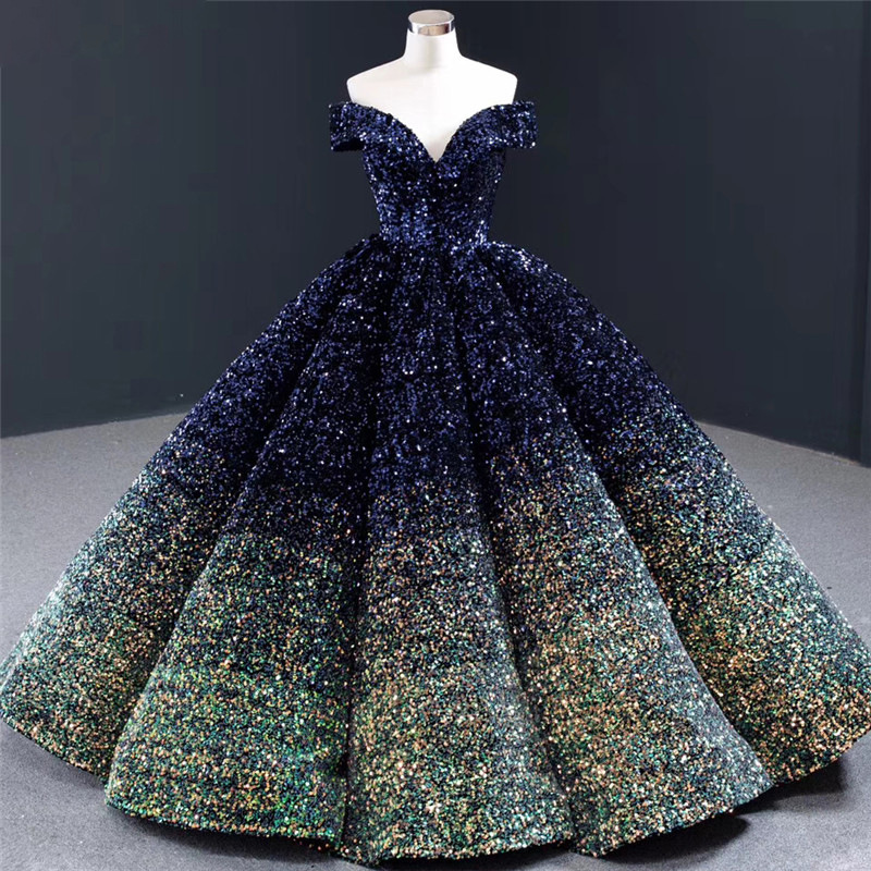 2111 Sequin Princess Dresses Ball Gown Off Shoulder Sequins Shinny wedding dresses party evening bri