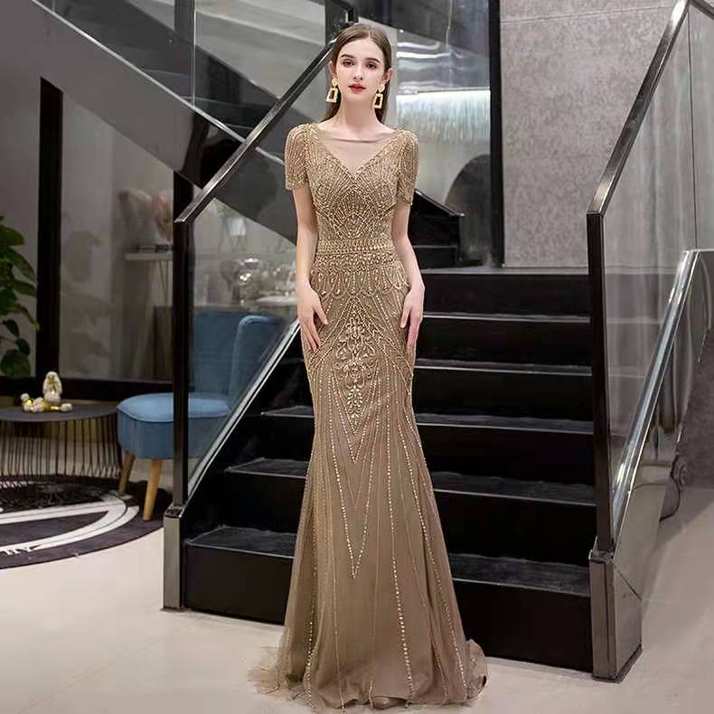2022 Summer New Fashion High-end Women's Evening Dress Banquet Temperament Fishtail Celebrity Noble 