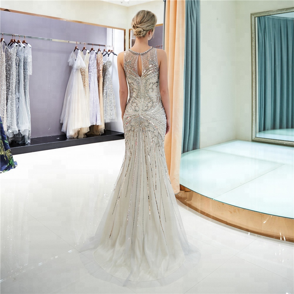 2021 Latest Style  OEM Service Long Tulle Crystal Formal  Lace dress Vestidos De Fiesta Mermaid  Stu