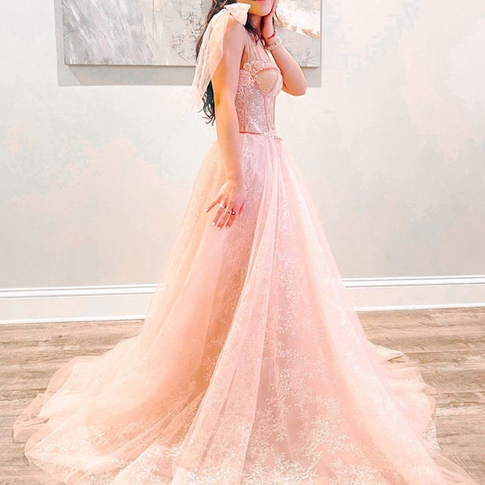 Sexy Backless Tulle Wedding Evening Dress Elegant A-Line Prom Party Sweep Train Evening Dress