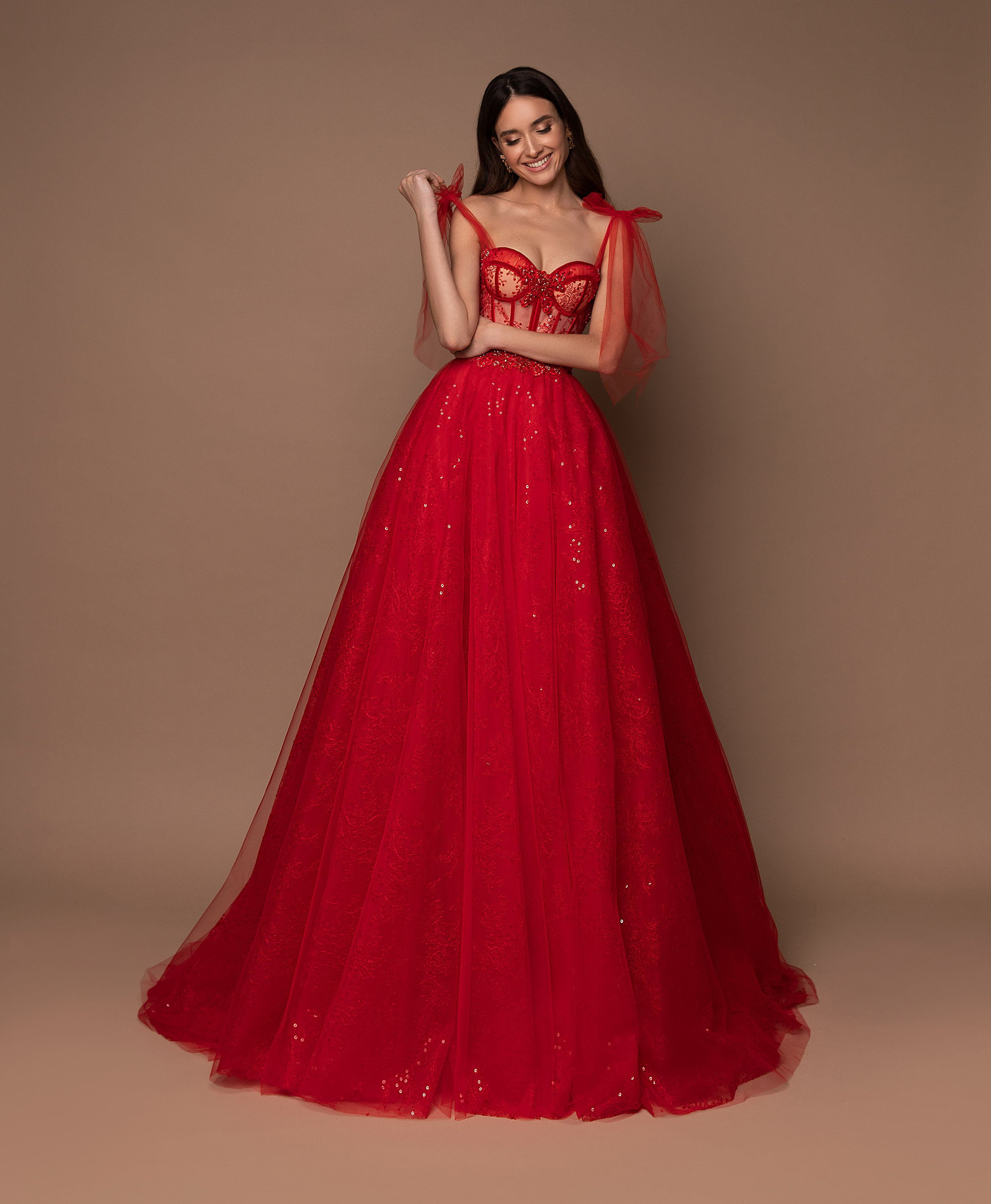 Sexy Backless Tulle Wedding Evening Dress Elegant A-Line Prom Party Sweep Train Evening Dress