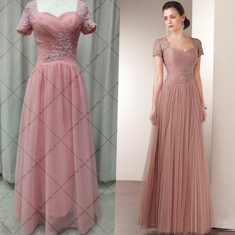 Elegant Mother of the Bride Dresses for Weddings Lace Short Sleeves Zipper Back Prom Evening Wear Lo