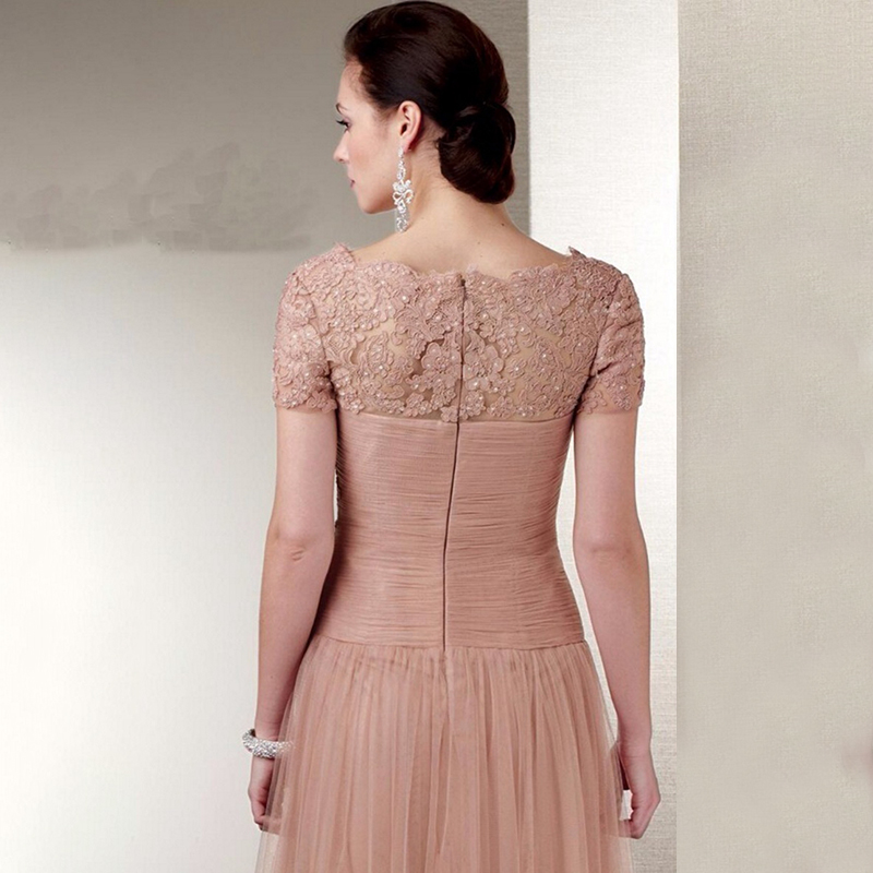 Elegant Mother of the Bride Dresses for Weddings Lace Short Sleeves Zipper Back Prom Evening Wear Lo
