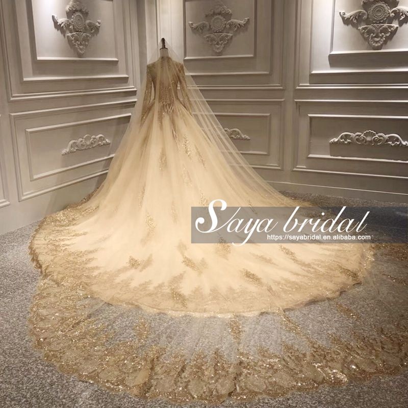 wedding dress bridal gown in stock products popular in dubai manufacturers golden long sleeves high 