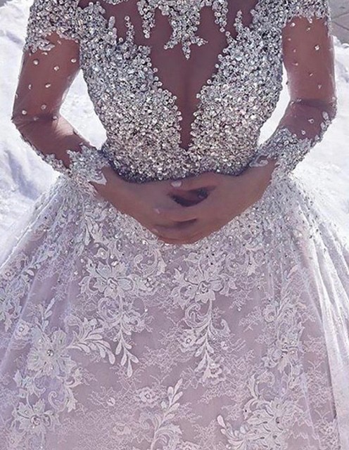 Luxury Rhinestone Heavy Beaded Wedding Gowns Handmade Crystal Ball Gown Arab Wedding Dresses