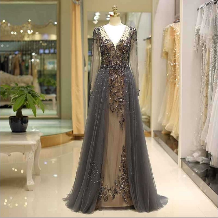 Unique Elegant Evening Dress Boutique Fashion Women Beaded Mermaid Prom Gown