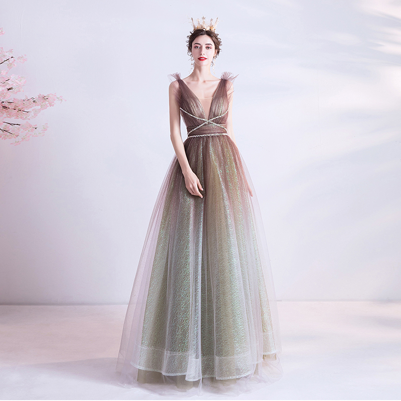 Tulle Straps Fairy Sleeveless Strapless  Evening Dresses Halter Backless Temperamental Sleeveless St