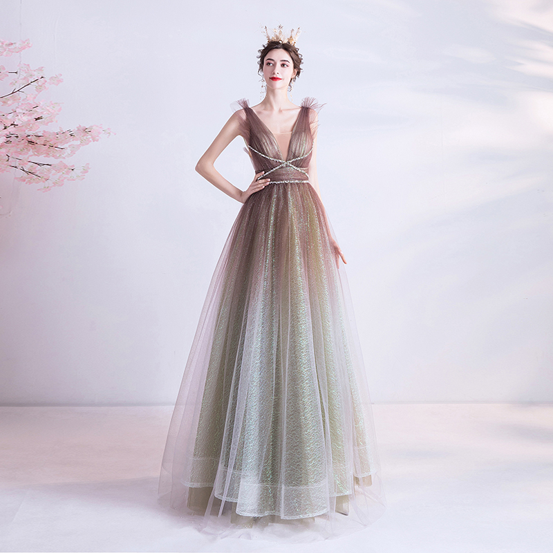Tulle Straps Fairy Sleeveless Strapless  Evening Dresses Halter Backless Temperamental Sleeveless St