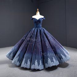 Elegant Evening Party Dresses Navy Blue Ball Gown Off The Shoulder Shiny Beading Women Custom Weddin