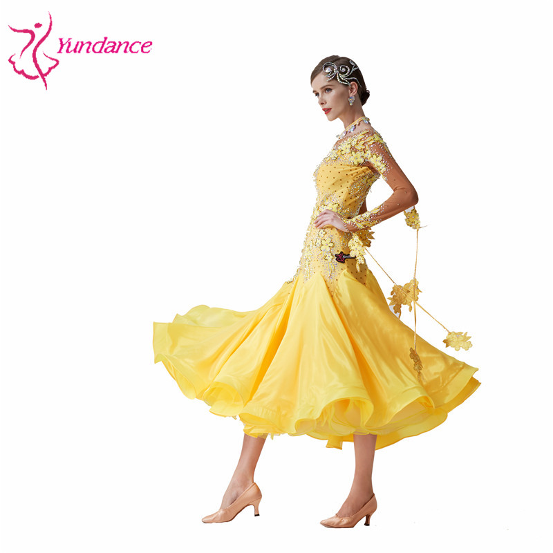 B-19543 Custom High Quality Ballroom Party Dress High-end Yellow Long Waltz Dance Dress Smooth Moder