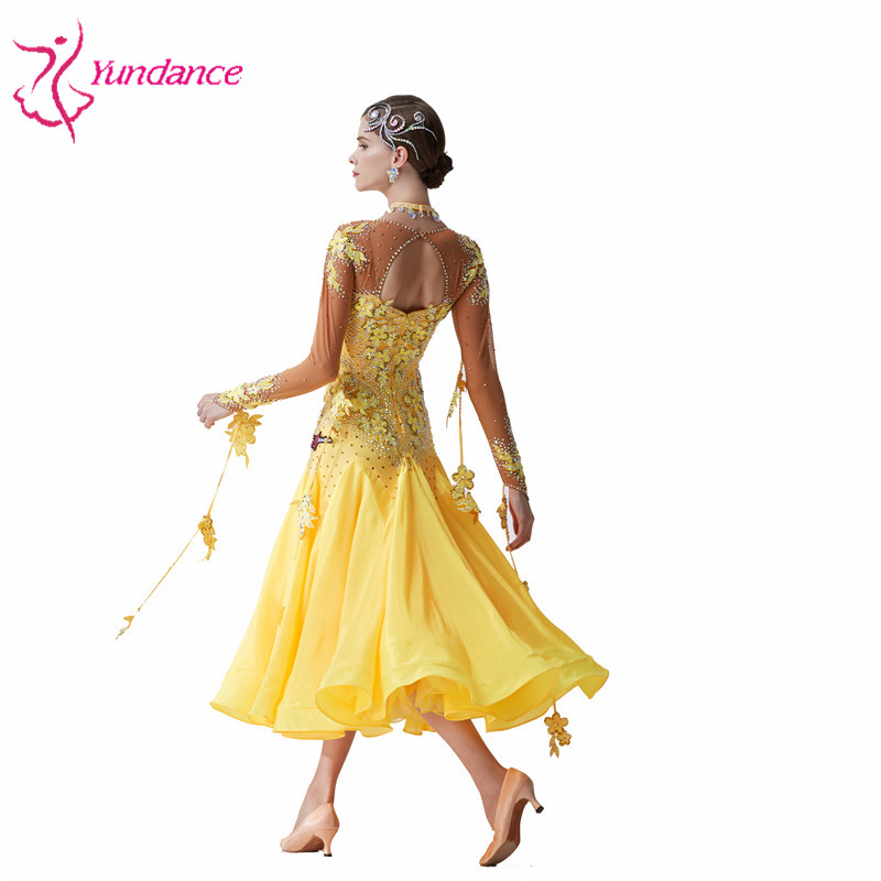 B-19543 Custom High Quality Ballroom Party Dress High-end Yellow Long Waltz Dance Dress Smooth Moder
