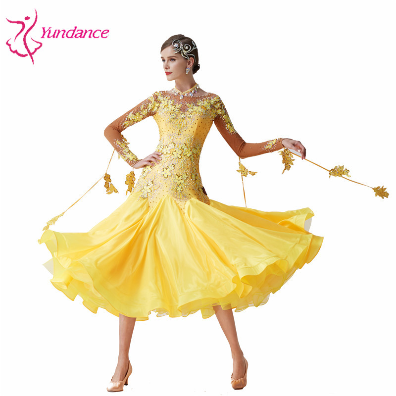 B-19543 Custom High Quality Ballroom Party Dress High-end Yellow Long Waltz Dance Dress Smooth Moder