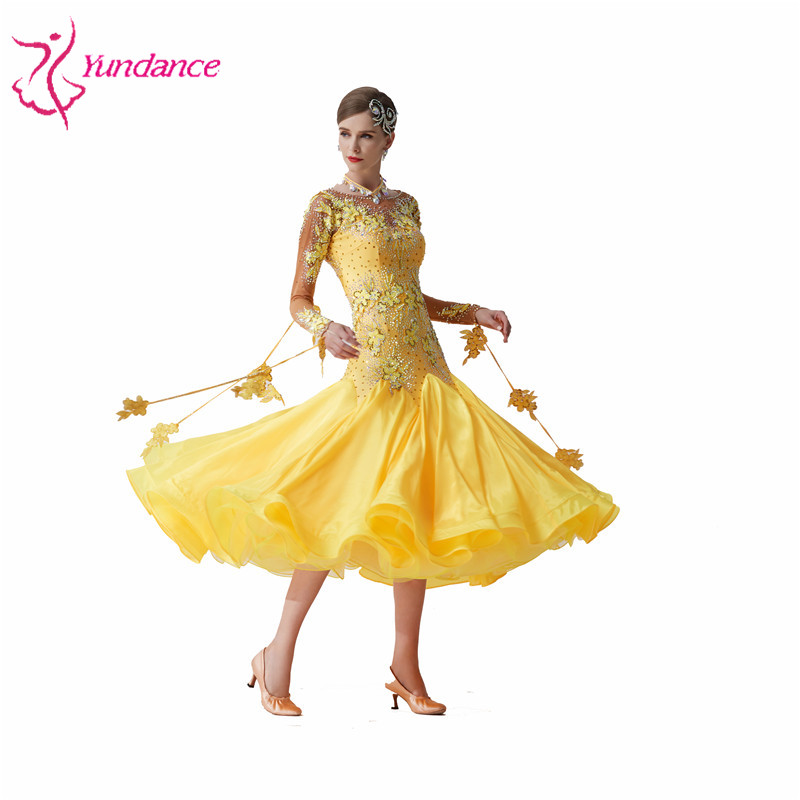 B-19543 Custom High Quality Ballroom Party Dress High-end Yellow Long Waltz Dance Dress Smooth Moder