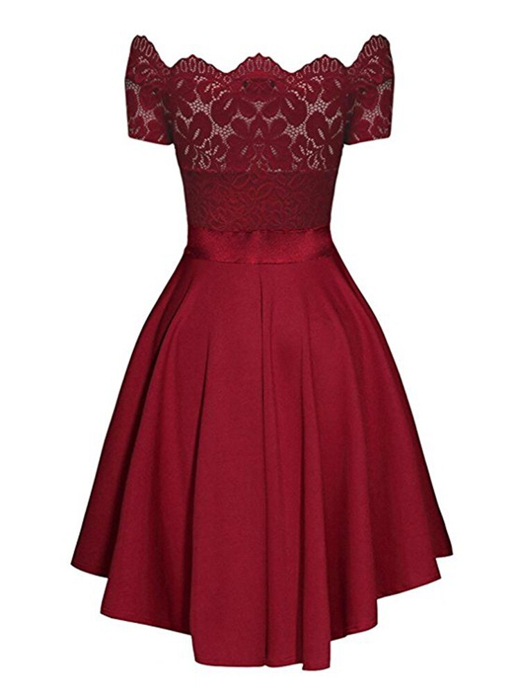 Red Lace Dress Women Patchwork Slash Neck Short Sleeve Sashes Tunic Dress 2022 Summer Ladies Sexy Ev