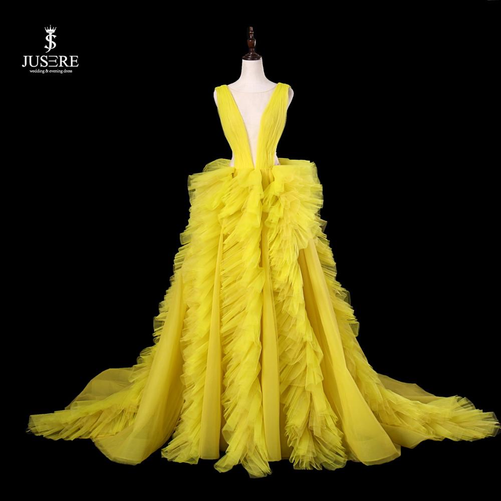 Plus Size Prom Dresses Low V Back Pleated Ruffles Evening Dresses Couture Red Carpet Evening Gowns