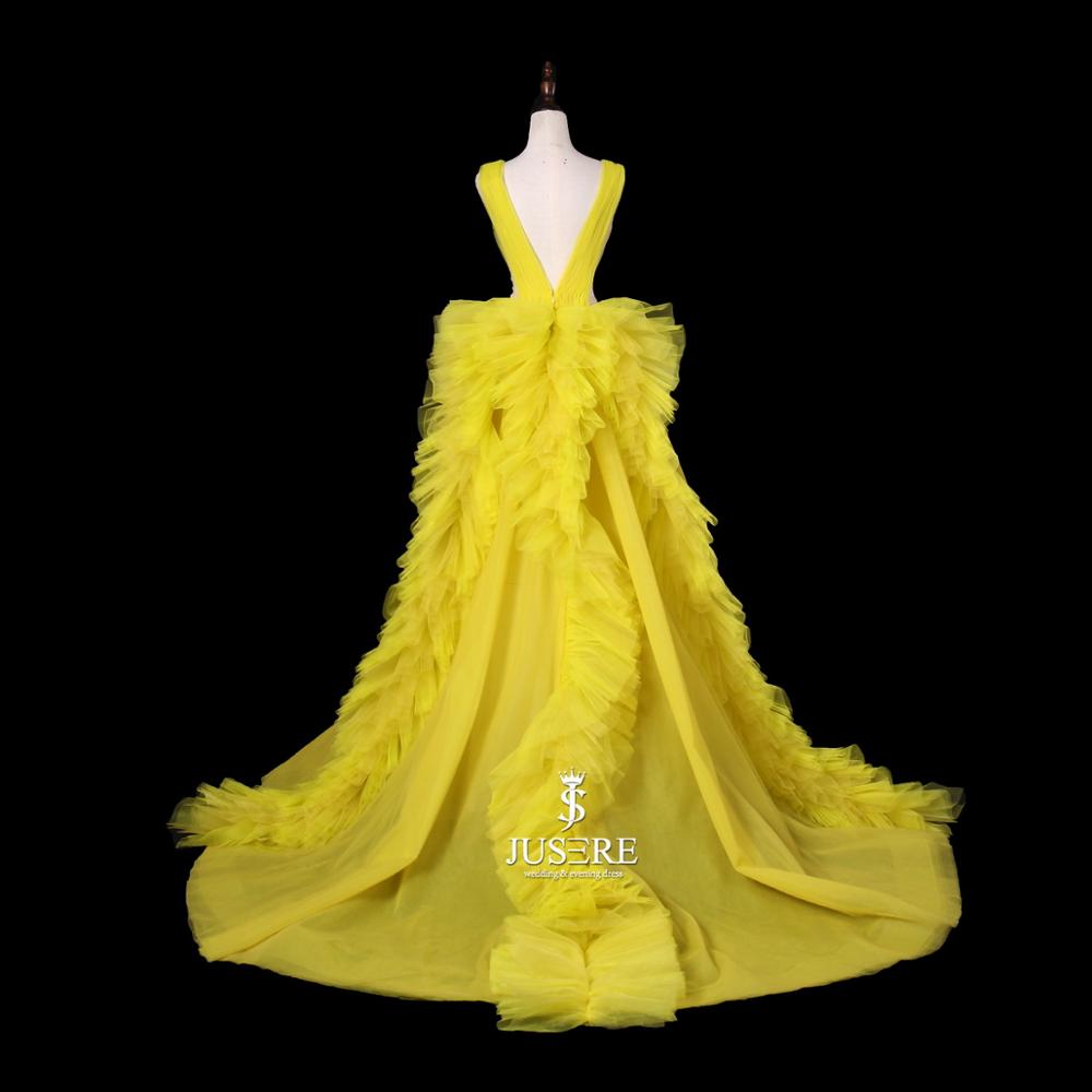 Plus Size Prom Dresses Low V Back Pleated Ruffles Evening Dresses Couture Red Carpet Evening Gowns