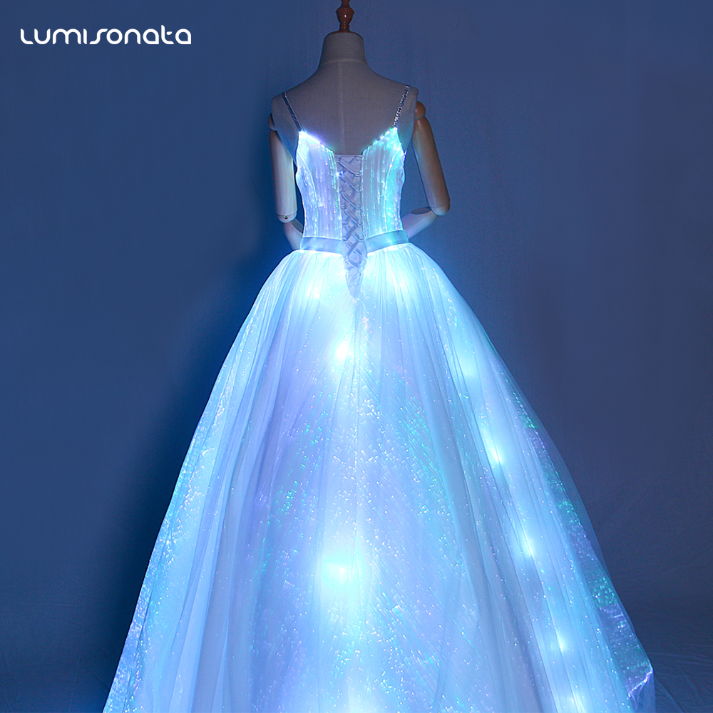 Glowing led light up fiber optical fabric wedding dress