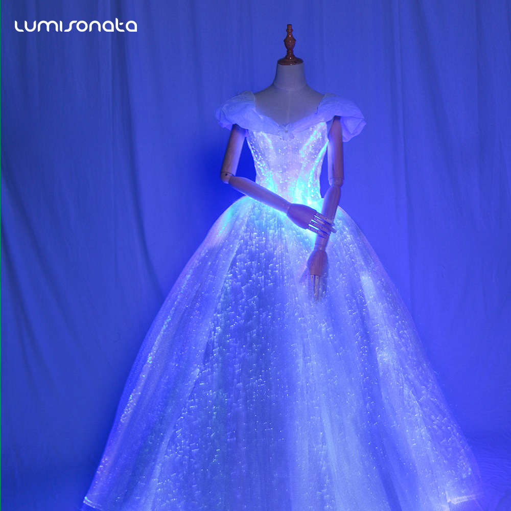 Glowing led light up fiber optical fabric wedding dress